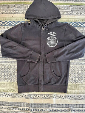Obey Union Local No. 74520 Graphic Zip Hoodie in Black & White Size Small